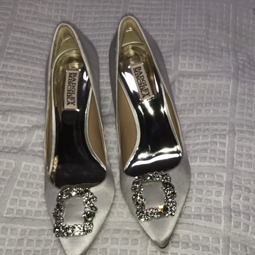 Badgley Mischka Metallic Heels with Embellished Buckle